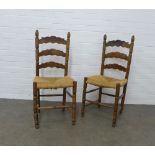 Pair of ladderback kitchen chairs, woven rush seats, 43 x 97 x 43cm. (2)