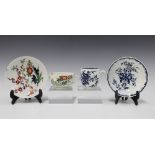 18th century Worcester kakiemon cup and saucer with blue hatched backstamp, circa 1765 together with