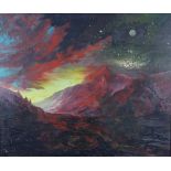 Lawrie, Moonlit Mountain, oil on canvas, signed and framed, 75 x 62cm
