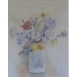 Early 20th Century still life watercolour, signed indistinctly and dated 1955, framed under glass,