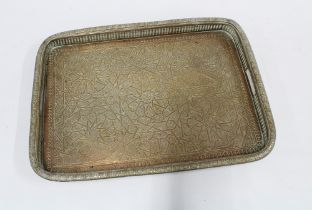 Arabian or Middle Eastern copper tray with stylised pattern and rectangular pierced rim, 54 x 39cm