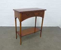 Yew wood side table with two frieze drawers, 68 x 77 x 34cm.
