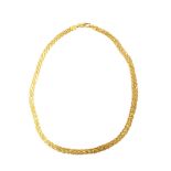 18ct gold necklace with textured woven links, stamped 750