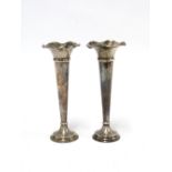 A pair of Edwardian silver bud vases, Birmingham 1908, 14cm (2)