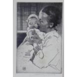 William Lee Hankey (1869 - 1952) drypoint etching of a mother and child, signed in pencil, framed