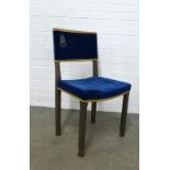 Queen Elizabeth II limed oak Silver Jubilee chair, 1977, with blue velvet seat and back, 49 x 84 x