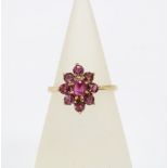 9ct gold ruby cluster dress ring, London 1997