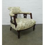 Early 20th century mahogany framed tub chair, with modern damask upholstery, 65 x 70 x 56cm.
