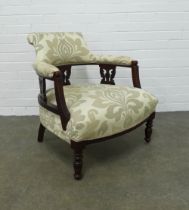 Early 20th century mahogany framed tub chair, with modern damask upholstery, 65 x 70 x 56cm.