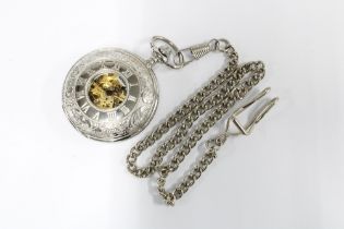 Modern silver plated half hunter pocket watch