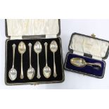 Cased set of six Birmingham silver teaspoons and a child's silver spoon