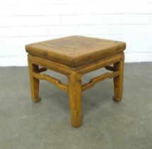 Chinese stool, possibly huanghuali, square top on stylised legs and stretcher 34 x 30cm.