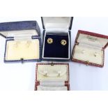 Two pairs of Gents pearl shirt studs mounted in 18ct gold, with original boxes, a pair of pearl stud