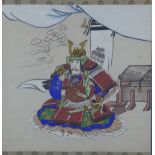 Japanese Warrior, painting on textile, framed under glass, size overall 66 x 66cm