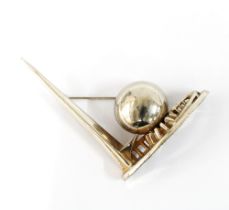 Trylon and Perisphere white metal brooch for the New York World's Fair, 1939