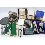 Quantity of Epns wares to include cased sets of cutlery, loose flatware, servings dishes, fish