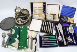 Quantity of Epns wares to include cased sets of cutlery, loose flatware, servings dishes, fish