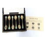 Cased set of Coronation Silver teaspoons, each bearing one of the marks of the Assay Offices as