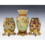A group of late 19th / early 20th century Moser glass to include a vase and two smaller vases, on