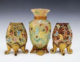 A group of late 19th / early 20th century Moser glass to include a vase and two smaller vases, on