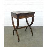 19th century coromandel / zebra wood card table, the fold over top with red baize interior over a