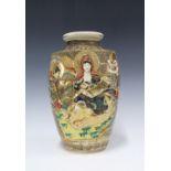 Japanese earthenware vase decorated with Satsuma style figures, 30 x 20cm.