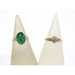 9ct gold ring with green cabochon and a 9ct gold diamond ring (2)