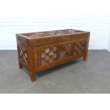 Carved camphor wood chest, 106 x 52 x 44cm.