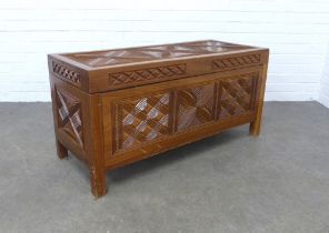 Carved camphor wood chest, 106 x 52 x 44cm.