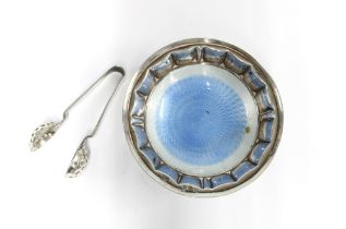 George V silver and blue guilloche enamel bowl, Birmingham 1912, 9cm diameter, together with a small