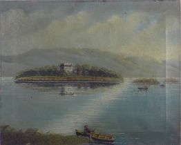 Geddes, oil on canvas of an island on a loch, signed and dated 1903, on a stretcher but unframed, 53