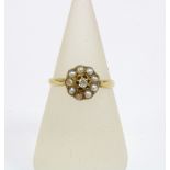 Early 20th century diamond and seed pearl ring, stamped 18ct