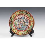 Chinese Export porcelain plate with coloured enamels and underglaze blue flowers, iron red