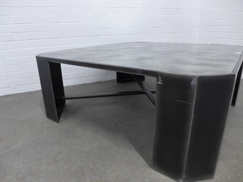 Large metal coffee table, glass square top with canted edges 120 x 46cm. - Image 3 of 3