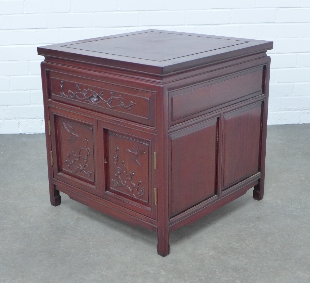 A chinoiserie hardwood bedside cabinet, 57 x 59cm.