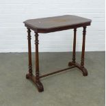 Mahogany side table, rectangular top on twin baluster supports, 76 x 75 x 47cm.