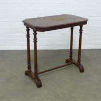 Mahogany side table, rectangular top on twin baluster supports, 76 x 75 x 47cm.