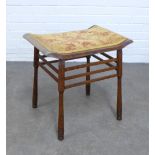 Arts & Crafts stool with upholstered seat, 54 x 53 x 38cm.