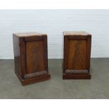 Pair of William IV marble topped mahogany pedestal cupboards, 49 x 78 x 61cm. (2)