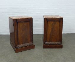 Pair of William IV marble topped mahogany pedestal cupboards, 49 x 78 x 61cm. (2)