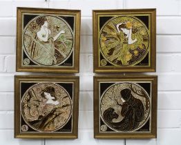 Set of four Spring, summer, Autumn & Winter Seasons tiles, framed, size overall 15 x 15cm (4)