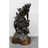 Early 20th century large bronze patinated metal figural lamp, Fabrication Francaise, Made in France,