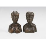 A pair of Nigerian miniature carved wood head and shoulder busts (2) 10cm.