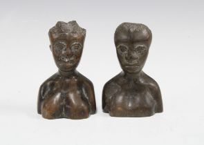 A pair of Nigerian miniature carved wood head and shoulder busts (2) 10cm.
