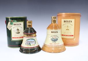 Two Bell's Old Scotch Whisky bell decanters, Christmas 1989 75cl and 1litre (2)