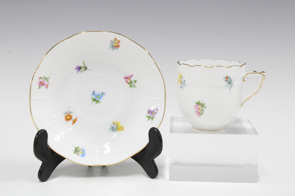 Three Herend floral painted cups and saucers to include a Meissen style pattern of sliced fruit, etc - Image 2 of 4