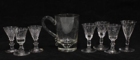 A collection of glass to include a tankard with anthemion pattern, tallest 11.5cm (7)