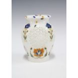 Indian white marble baluster vase with reticulated panels and inlaid with coloured hardstones,