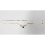 9ct gold ruby and diamond necklace, stamped 375