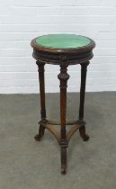 Late 19th / early 20th century Scottish carved jardinière stand, circular green glass top, 70 x